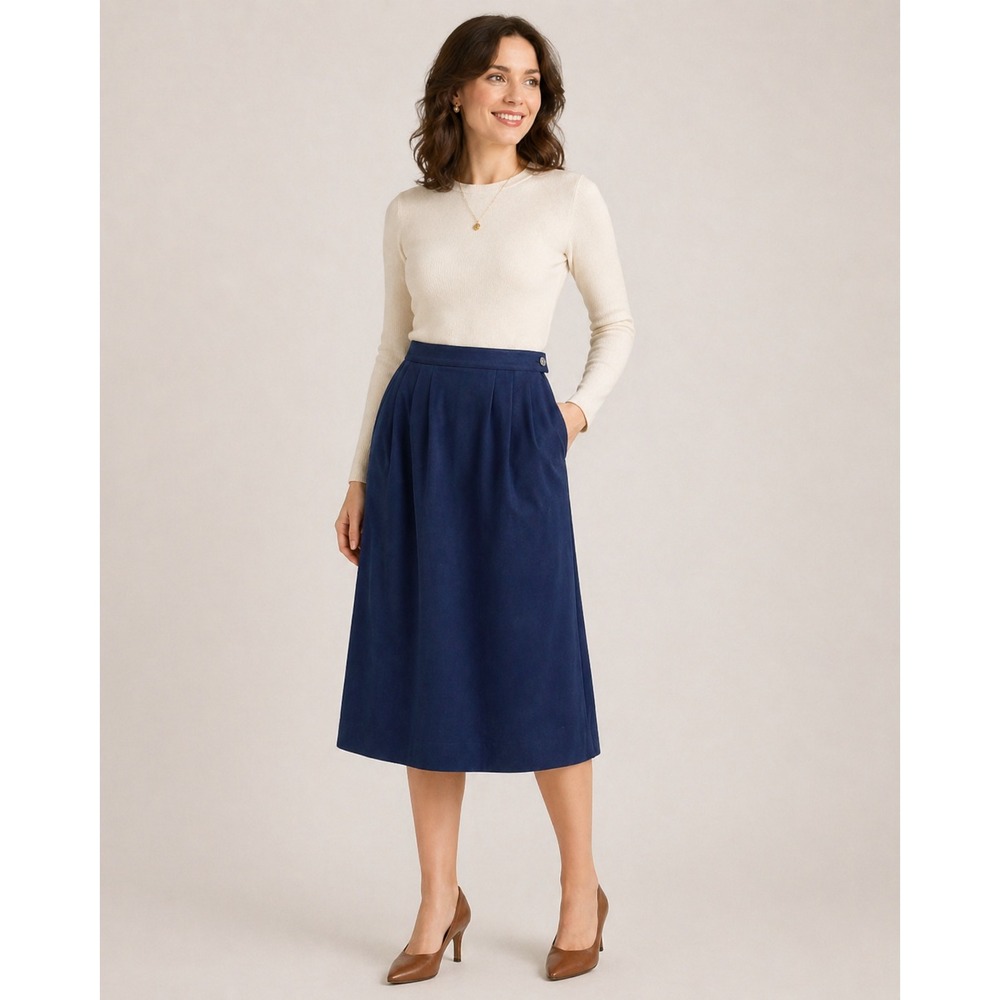 Vintage Pendleton‎ Modest Skirt Womens 6 Navy Blue Wool Pleated Lined Pockets